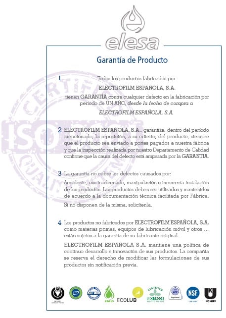 garantia de producto Elesa